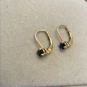 14K Yellow Gold Blue Sapphire
 Drop Lever back Earrings -